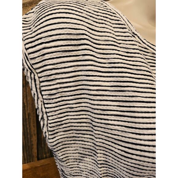 NWT Max Studio side ruched striped black white sundress comfort Seersucker M - Picture 6 of 8